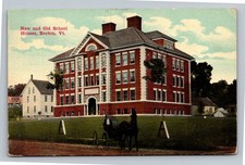 Barton VT New & Old School Houses Postcard Horse Buggy 1900s Vermont