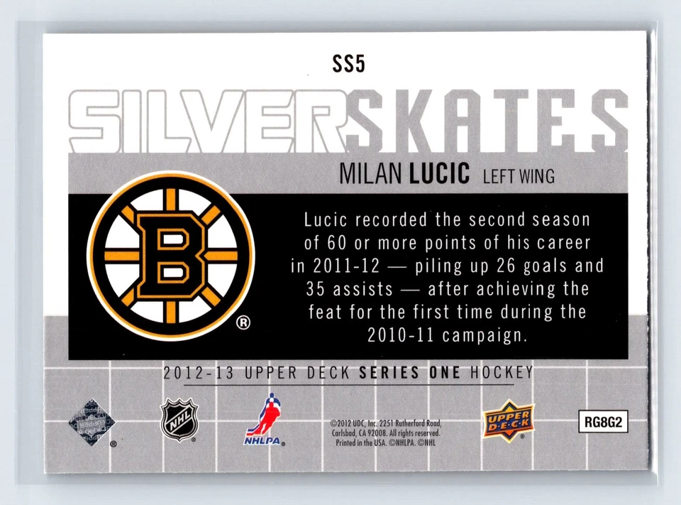2012-13 Upper Deck Silver Skates #SS5 Milan Lucic Boston Bruins - Image 2 of 2