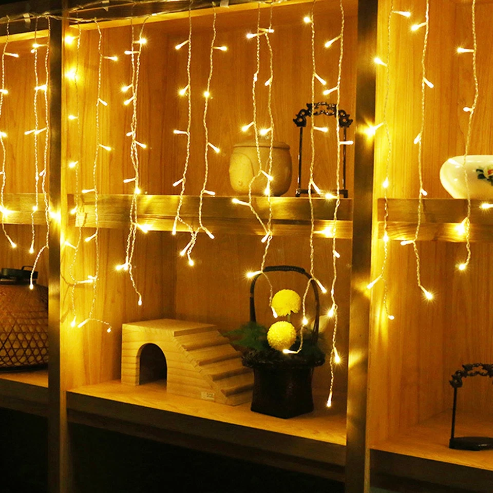 Outdoor Christmas Icicle Lights Mains Window Eave Waterfall Curtain Fairy Lights - Image 3 of 4