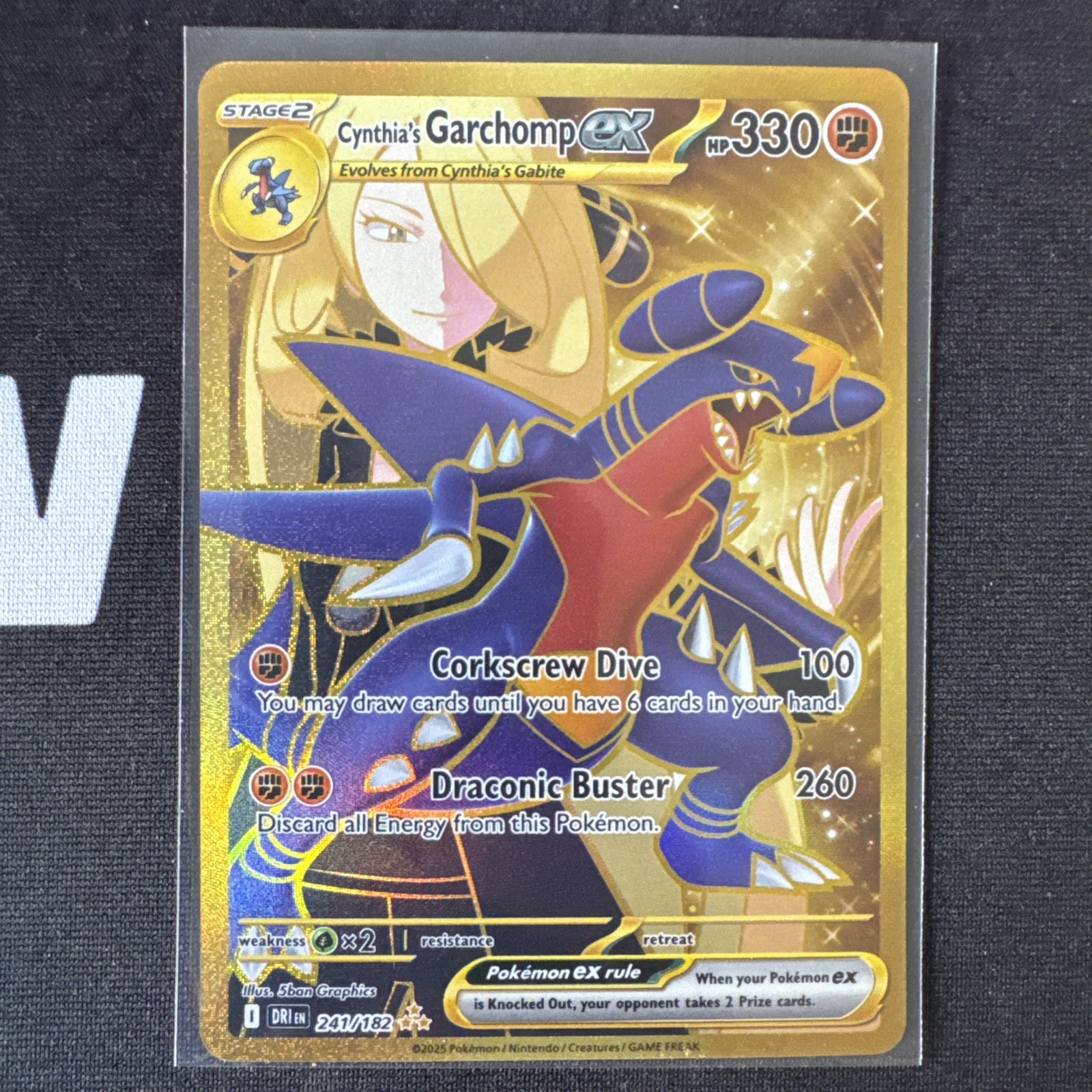 Cynthia's Garchomp EX 241/182 Pokemon Card Destined Rivals Gold Hyper Rare NM 