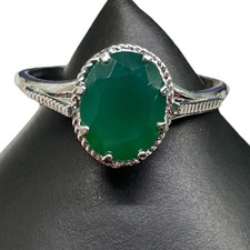 Natural Green Onyx Ring 925 Solid Sterling Silver Oval Cut Gemstone Jewelry