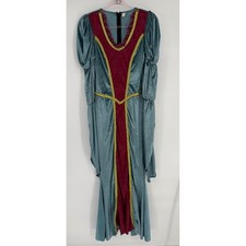 Costumes USA Medieval Renaissance Gown Blue Velvet Brocade Costume Dress Sz S