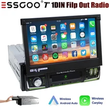 7" Car Radio Stereo 1DIN Flip Out Android14 CarPlay GPS Navi WiFi Head Unit 64G