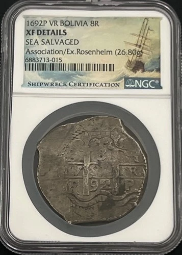 ASSOCIATION/Ex Rosenheim Shipwreck  8 REALES  Bolivia NGC XF Details