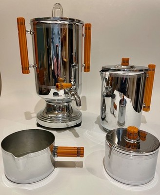 Farberware 30er Jahre New York Art Deco/Jazz Age Look elektrisches Kaffee Perculator Set