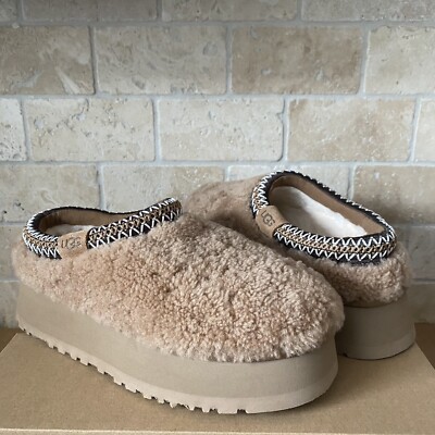 UGG WOMEN TAZZ MAXI CURLY CHESTNUT PLATFORM SLIPPERS SHOES WOMEN SIZE US 