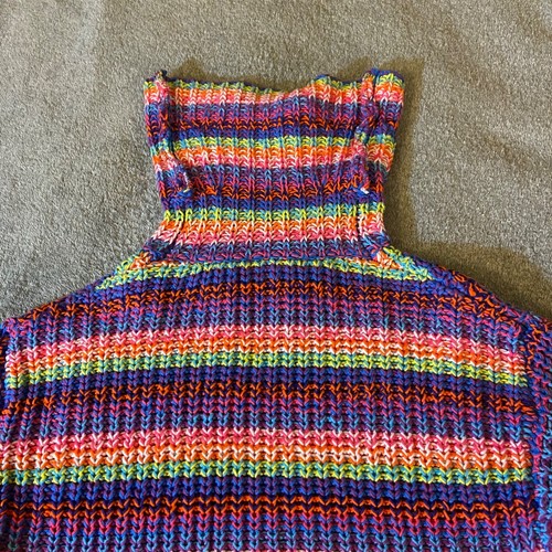 Forever 21 Sweater Medium Oversized Rainbow Chunky Turtleneck Cotton Crochet - Picture 15 of 16