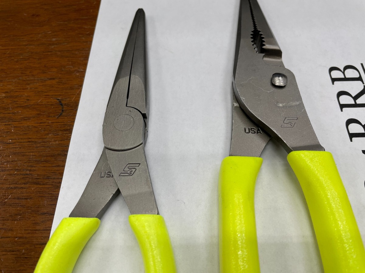 Snap-on Tools 3pc HIVIZ Soft Grip LONG Needle Nose Pliers Lot Set