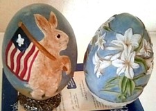 Wooden Decorated Easter Eggs Set of Two