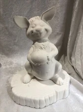 Vintage 1977 Byron Molds Easter Bunny in Overalls 10” + Stump 1-1/2” Unpainted
