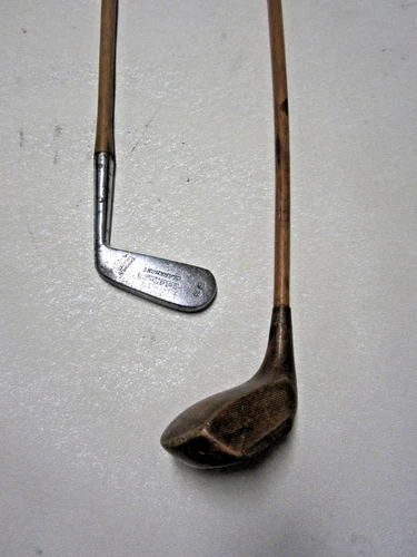 2 ANTIQUE WOOD HICKORY GOLF CLUBS GOLDSMITH CLAREMONT PUTTER DRIVER SHAFT RIGHT