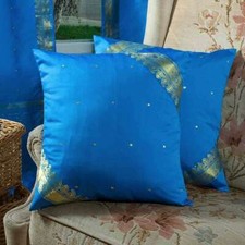Blue-Decorative handcrafted Cushion Cover, Throw Pillow case Euro Sham-6 Sizes