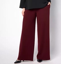 Dennis Basso Petite Luxe Crepe Wide Leg Pants Deep Wine PXS A628189