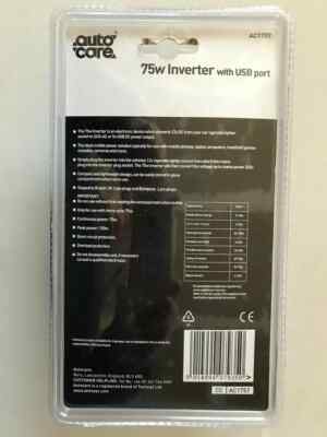 Auto Care 75W Wechselrichter mit dreipoliger Steckdose und einem USB-Anschluss