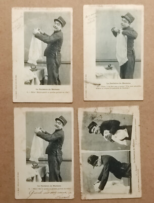 4 alte Postkarten - CPA - Royer & Cie, Nancy - Le Pantalon de Madame