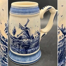 Delft Blauw (Blue) Hand Painted Windmill 4 Pint Beer Stein Made in Holland 6.5"t