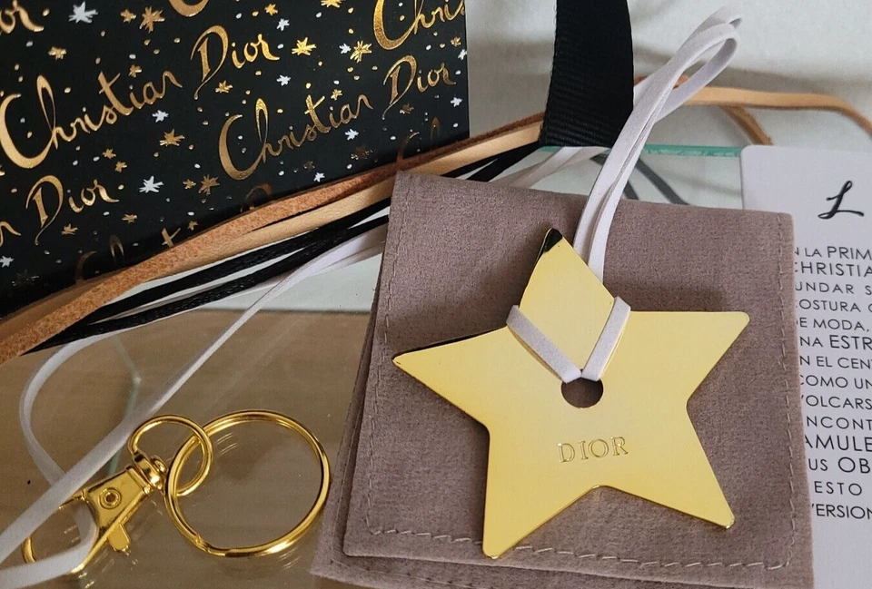 DIOR  gold STAR 3 necklaces pendant CHARM + key ring + ribbons gift box Dior +++ - Image 4 of 4