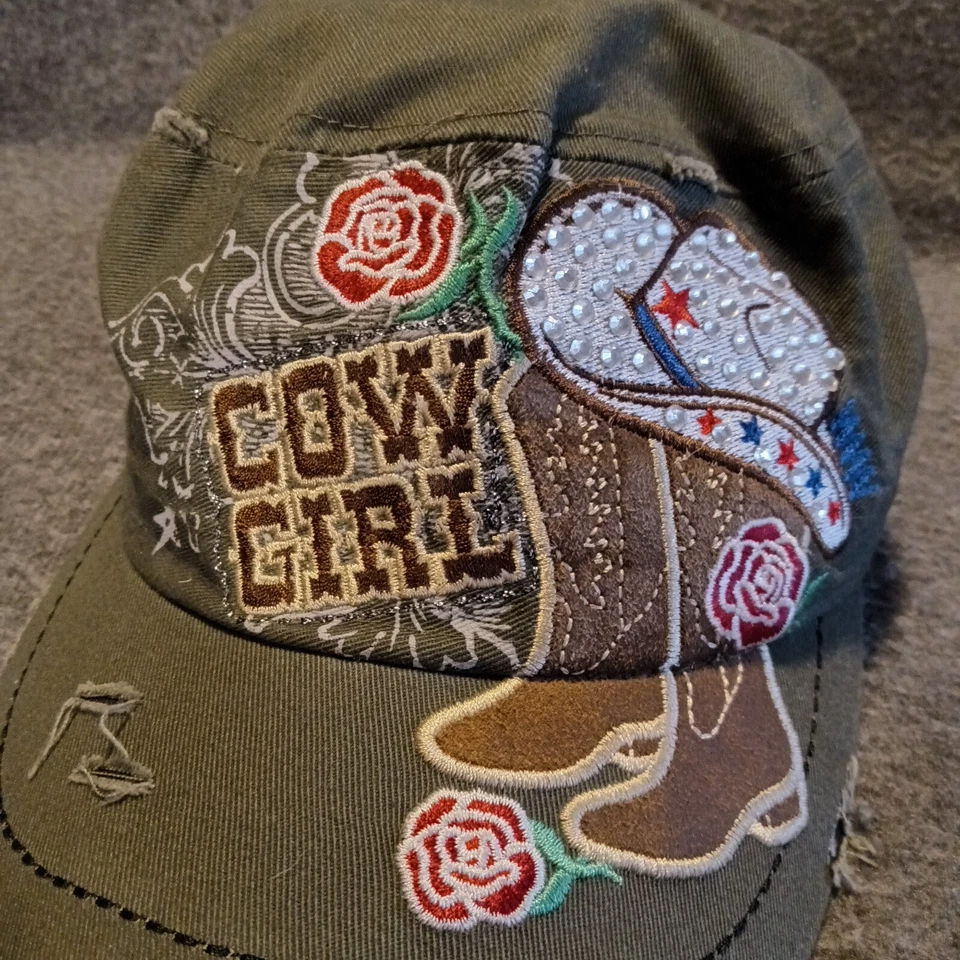 Leader LOGA Hat Cap Strap Back Adjustable Womens Cow Girl Distressed Bling Boot - Image 2 of 4