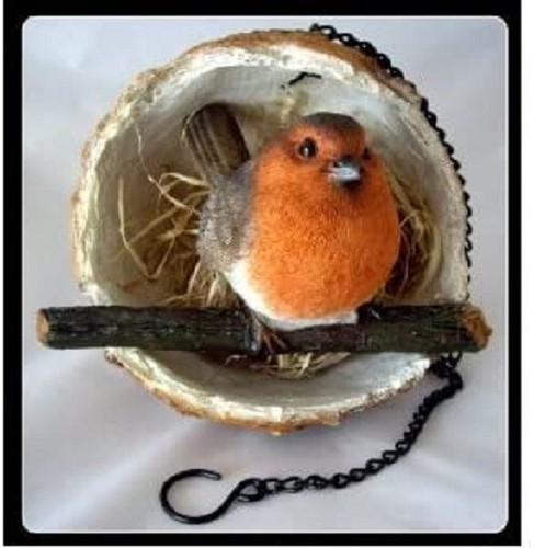 Vivid Arts Vogelfutterhaus zum Aufhängen - Rotkehlchen im Kokos-Design (BS-CB01-F) - Bild 2 von 5