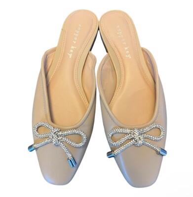 Copper Key Leather Flat Ballet Mules In Beige Size 7 New