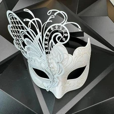 Small Butterfly Women Masquerade Mask  Glitter Halloween/Party/Ball prom (White)