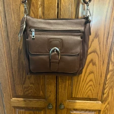 Brown Leather Concealed Carry Gun Purse Concealment Bag with Locking Zipper CCW