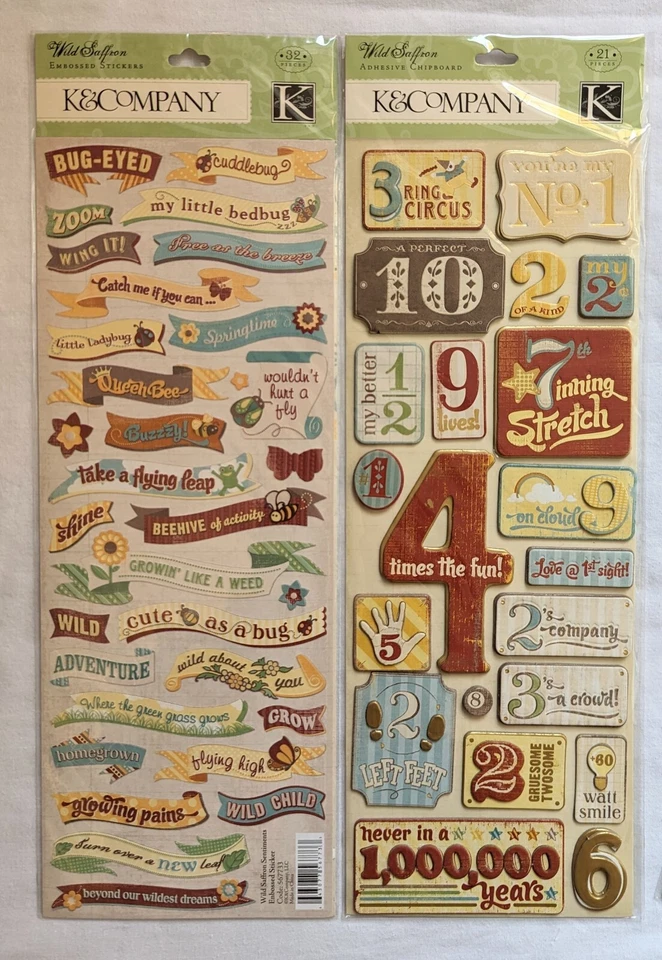 Wild Saffron Chipboard & Embossed Scrapbooking Stickers Lot of 4 by K&Company - Image 2 of 3