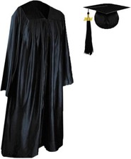 Hepna Adult's Shiny Graduation Gown Cap Set, Black, 45"