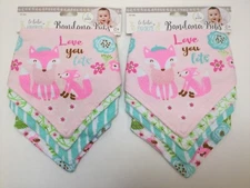 2x Le Bebe Favorite Girls Bandana Bibs, 0+ Months, Assorted Prints, 8 Bibs Total