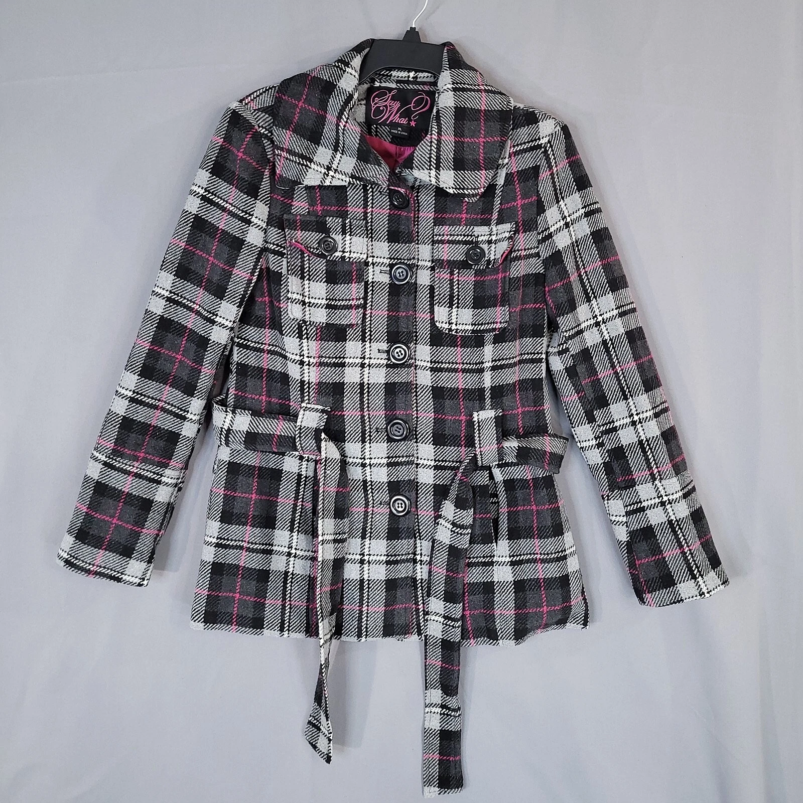 VETEMENTS Dite cosa? Giacca Junior Ragazzi Bottoni Frontali Cintura Foderata Multicolore Plaid Taglia XL