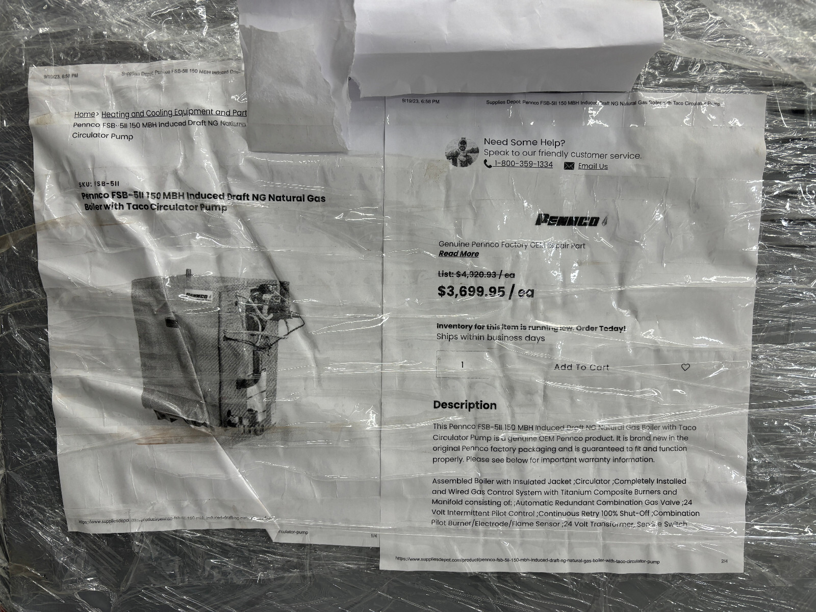 Pennco FSB5 Series II Natural Gas Cast Iron Hot Water Boiler, 150 Mbh