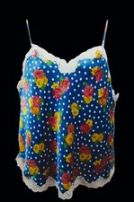 NWT Delicates 2 Pc Camisole Lingerie Set- Dots  Floral on Blue-Women's Size L