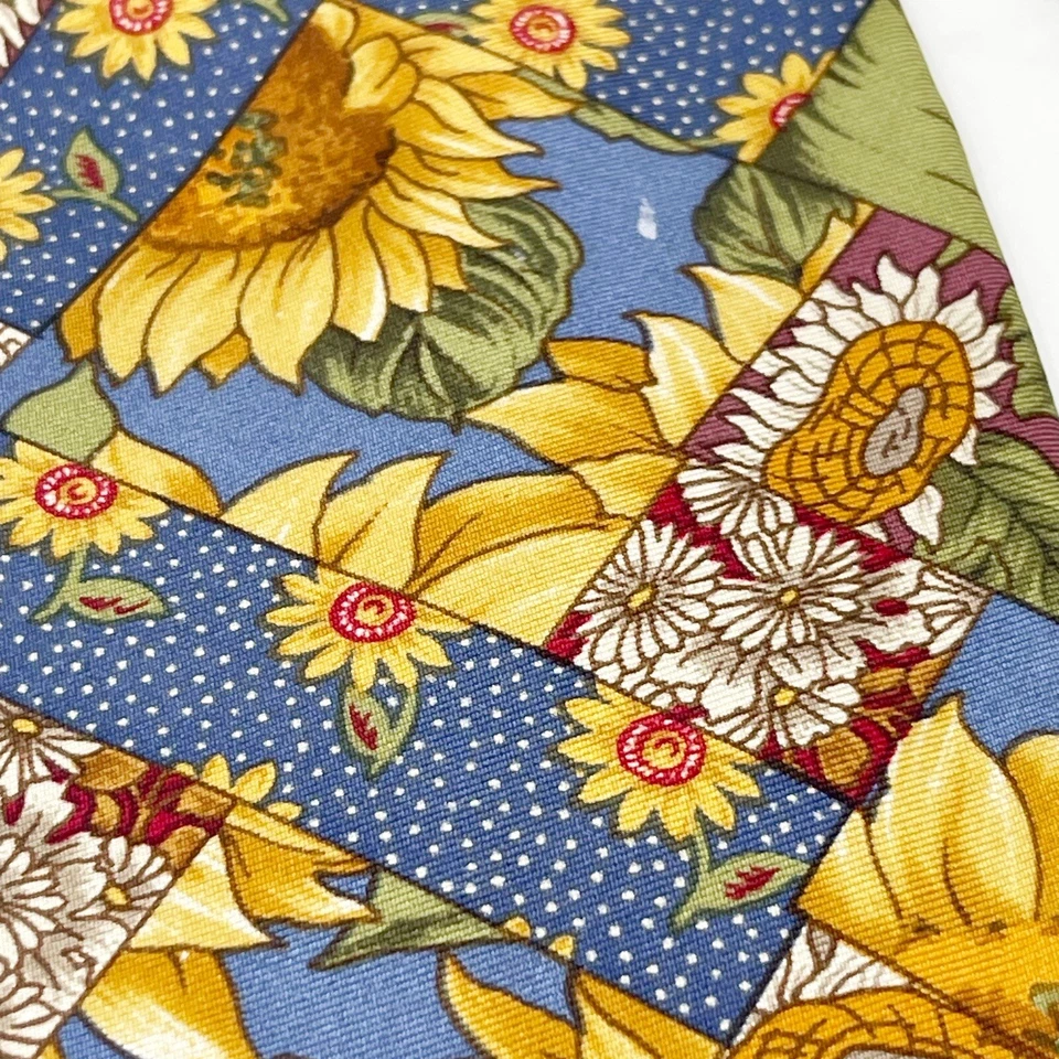 Corbata de cuello vintage AEROPOSTALE COMPAGNE GENERALE para hombre estampado girasol seda 58” Foto 4 de 4