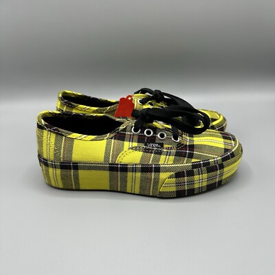 Vans Authentic Platform Patent Plaid Lemon Chrome Yellow Black Size 5 Women s