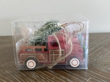 Set of 3 Wooden Trucks With Christmas Tree Ornaments Farmhouse Decor 4.25  x2.5  