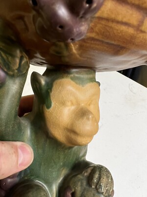 Vintage Ceramic Monkey w/Basket on Head W/Grapes 9