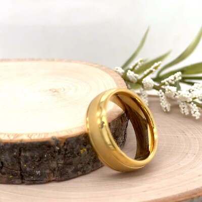 8mm Polished Gold Tungsten Carbide Band Sandblasted Pattern Ring For Christmas