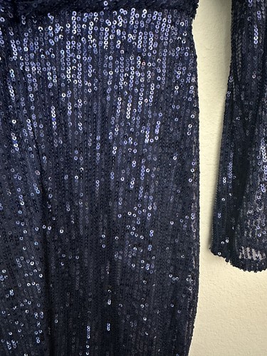 Nuevo con etiquetas Vestido IEENA Mac Duggal Azul Marino Manga Larga Cuello en V Lentejuelas 26555 Talla 0 - Imagen 10 de 10