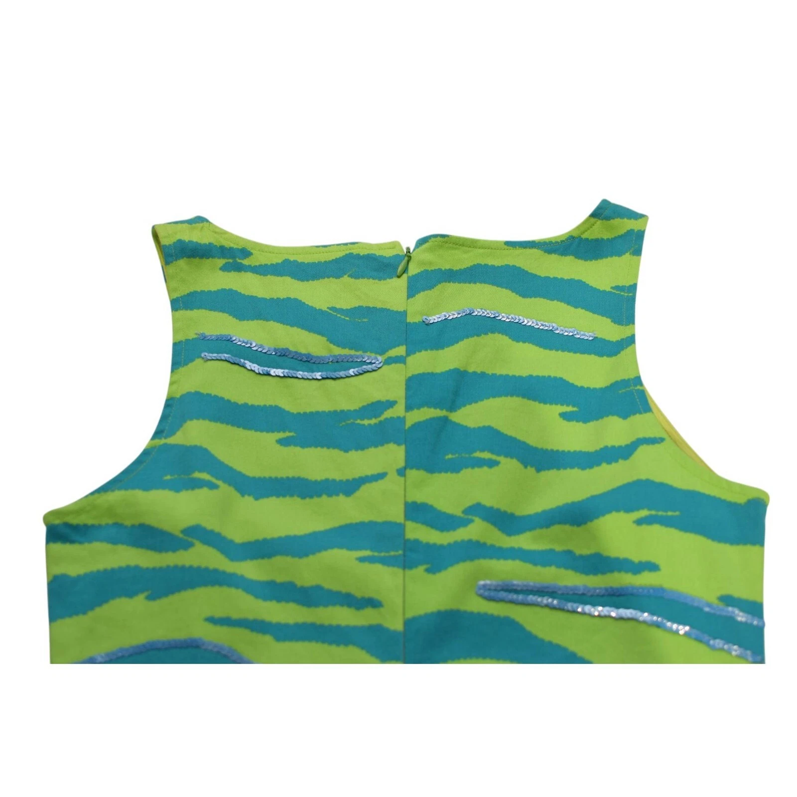 Versus Gianni Versace mini abito senza maniche blu verde stampa zebrata paillettes 42