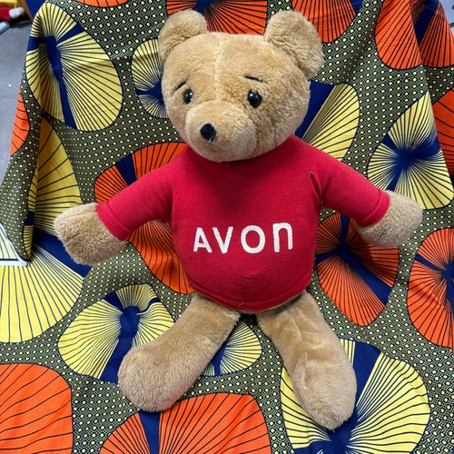 Vintage AVON Plush Bear Red Shirt 1980s Advertising Promo Stuffed Animal