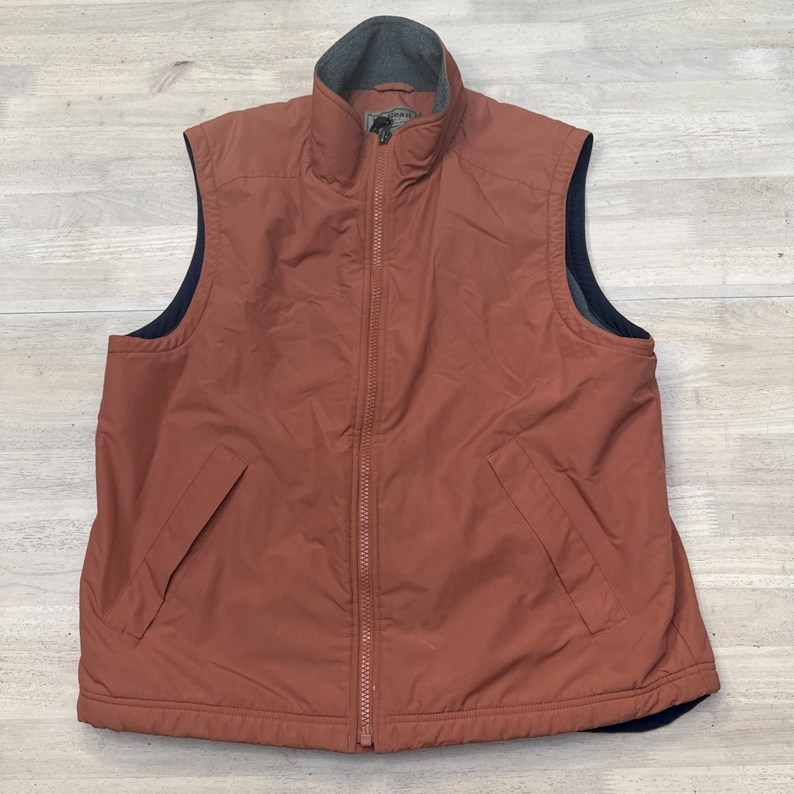 Vintage LL Bean Vest Mens L Large Orange Fleece Lined Full Zip OJX79 Nylon