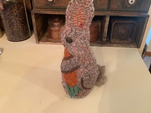 Hooked Rug Stuffed Bunny Rabbit signed by Marlene Heard