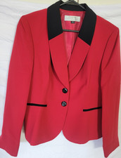 Tahari Women  s Red Blazer Button Lined w/ Black Contrasting Collar Size 10P