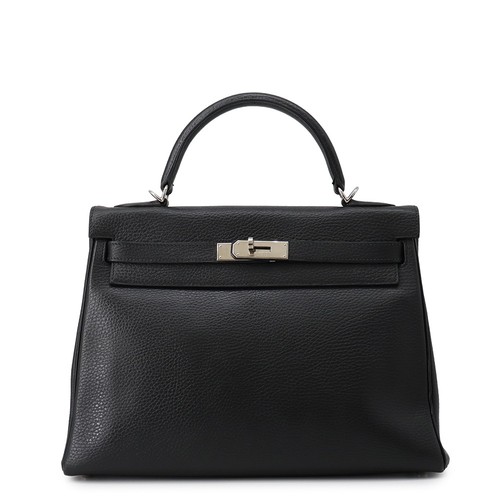 HERMES Kelly Retourne Size 32 Ardennes Leather Black