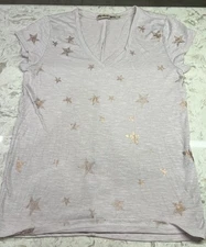 Michael Stars women's metallic star print v-neck short sleeve Gold Cream Tee M