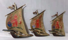 Mid Century Modern Hollywood Regency Viking Ship Wall Plaque Set Style House