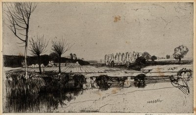 David Young Cameron (1865-1945) Bleistift signierte Radierung - The Lea Near Rye House