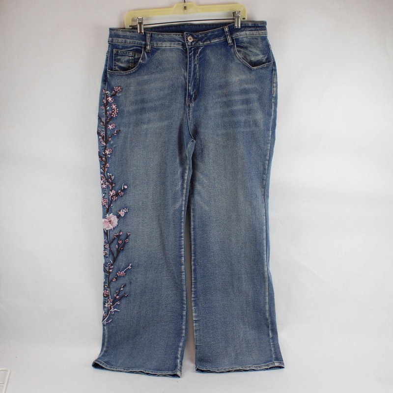 Unbranded Women's 3X (40x31) High Rise Flare Leg Floral Embroidered Denim Jeans