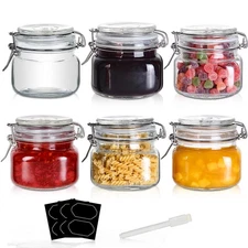 16oz Food Storage Canister Glass Jars with Clamp Airtight Lids and Silicone G...