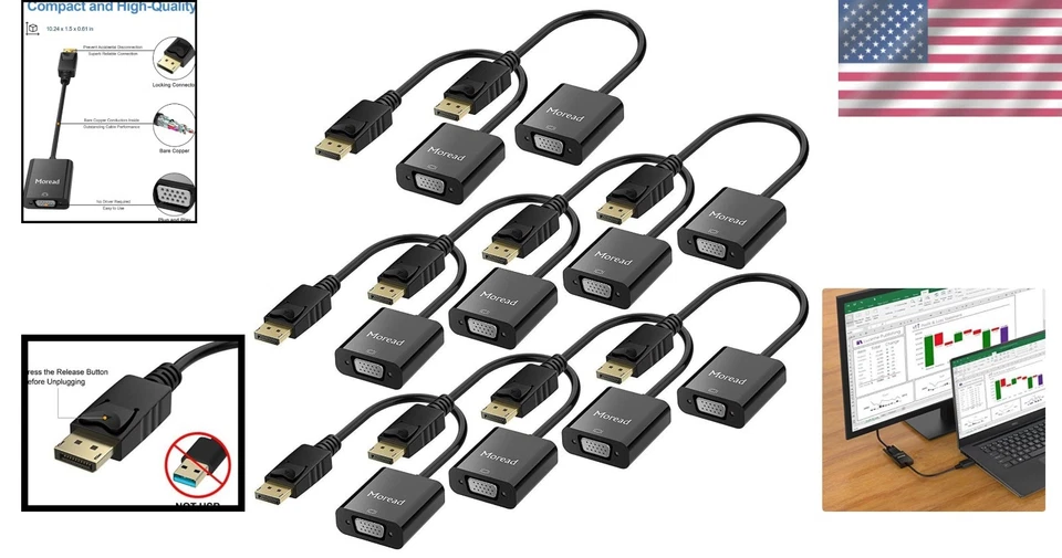 DisplayPort to VGA Converter - 10 Pack Gold-Plated Adapters - Image 2 of 4